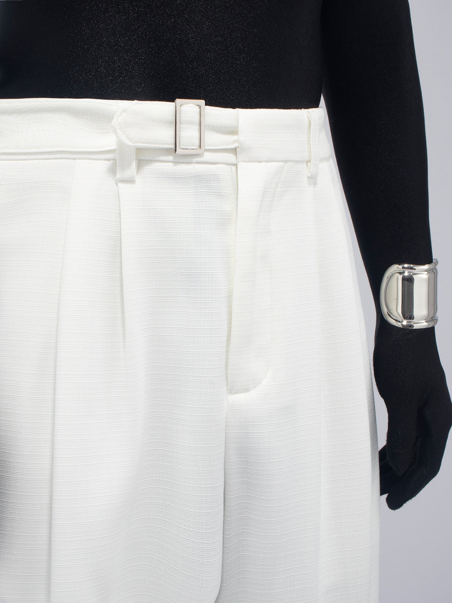 Metal Buckle Design Wide Leg Trousers WN23653