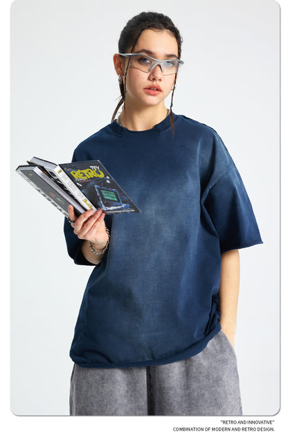 Spray Dye Raw Edge Damage Washed Short Sleeve T-Shirt WN16265