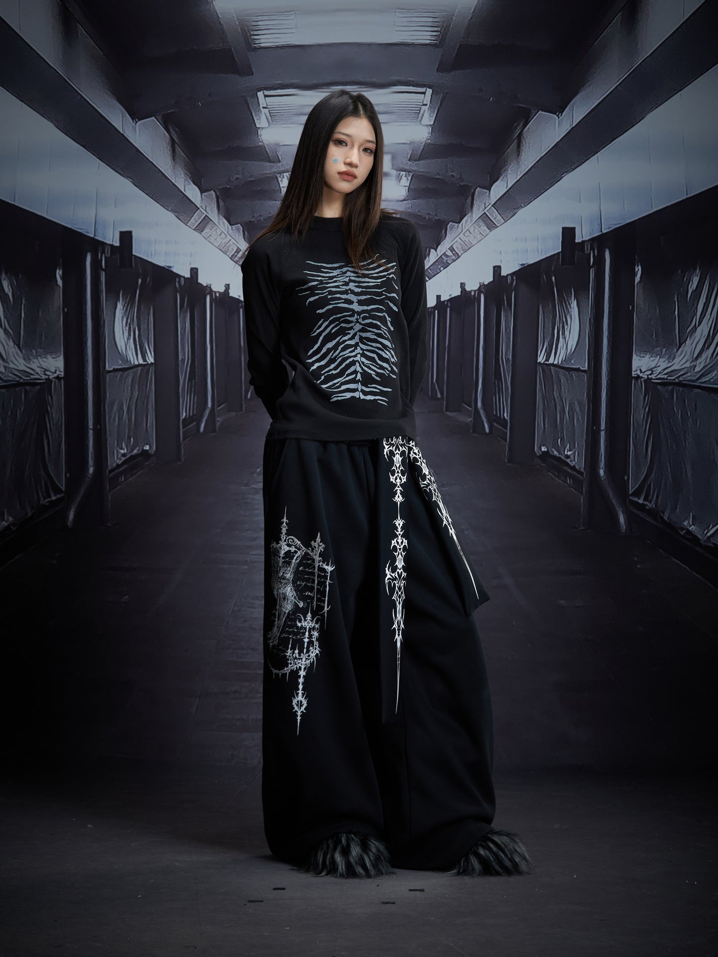 Graphic Print Detachable Strap Wide Leg Sweatpants WN22856