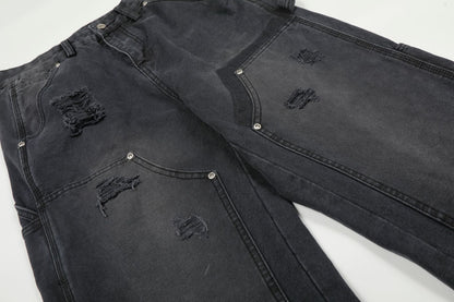 Washed Damage Wide Leg Denim Jeans WN26058