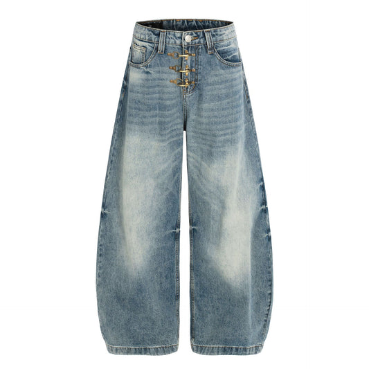 Washed Whisker Curved Denim Jeans WN25970