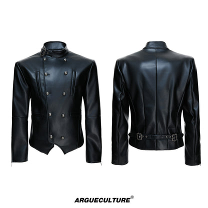 Button Double-Breasted PU Leather Jacket WN23553