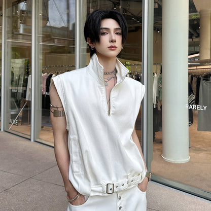 Standing-Collar Sleeveless T-Shirt WN25134