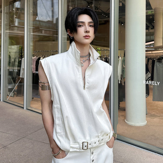 Standing-Collar Sleeveless T-Shirt WN25134