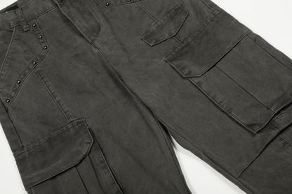 Multi Pocket Studs Wide Leg Cargo Pants WN26136