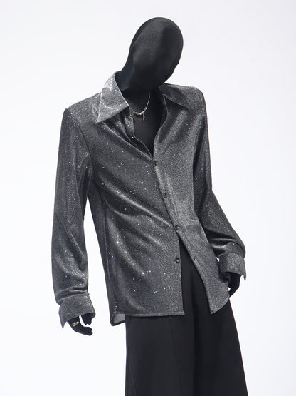 Glitter Texture Long Sleeve Shirt WN23698