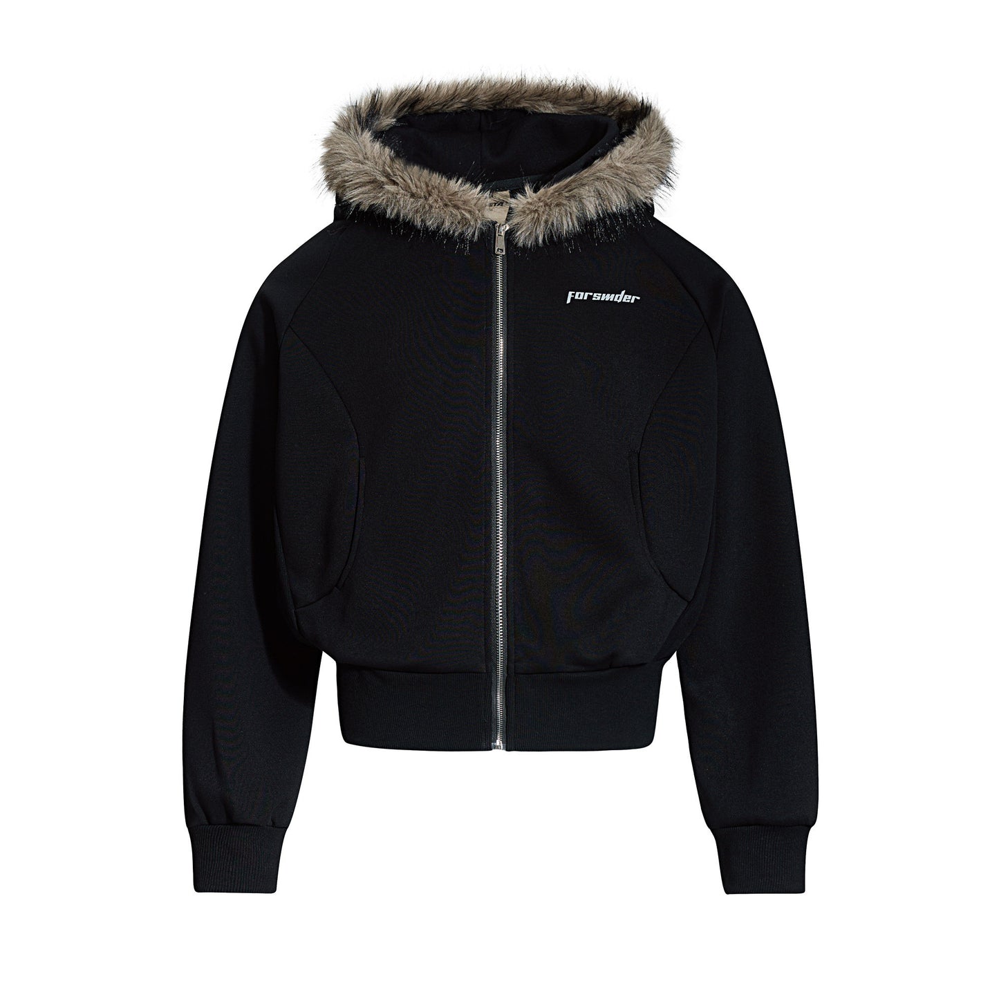 Fake Fur Deconstructed Cropped Zipper Hoodie WN22827