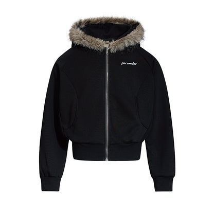 Fake Fur Deconstructed Cropped Zipper Hoodie WN22827