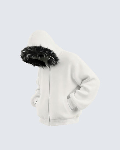 Fake Fur Fleece Lining Oversize Zipper Hoodie WN27959