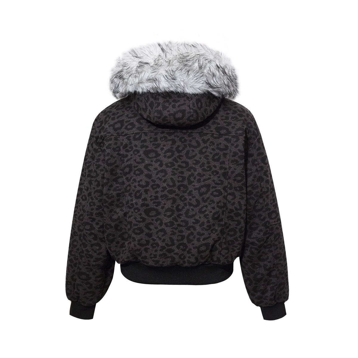 Leopard Print Fake Fur Trim Hooded Oversize Puffer Jacket WN27919