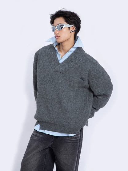 Oversize V-Neck Knit Sweater WN9357