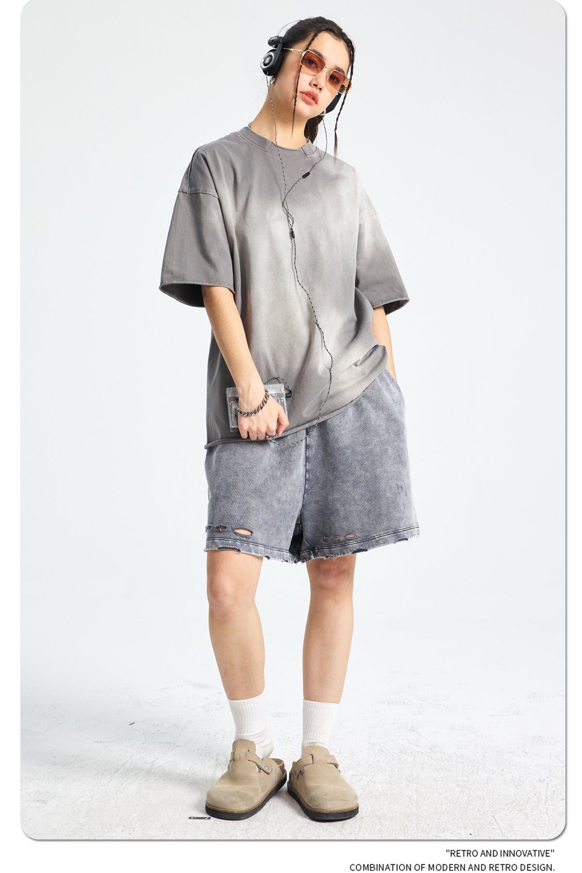 Spray Dye Raw Edge Damage Washed Short Sleeve T-Shirt WN16265