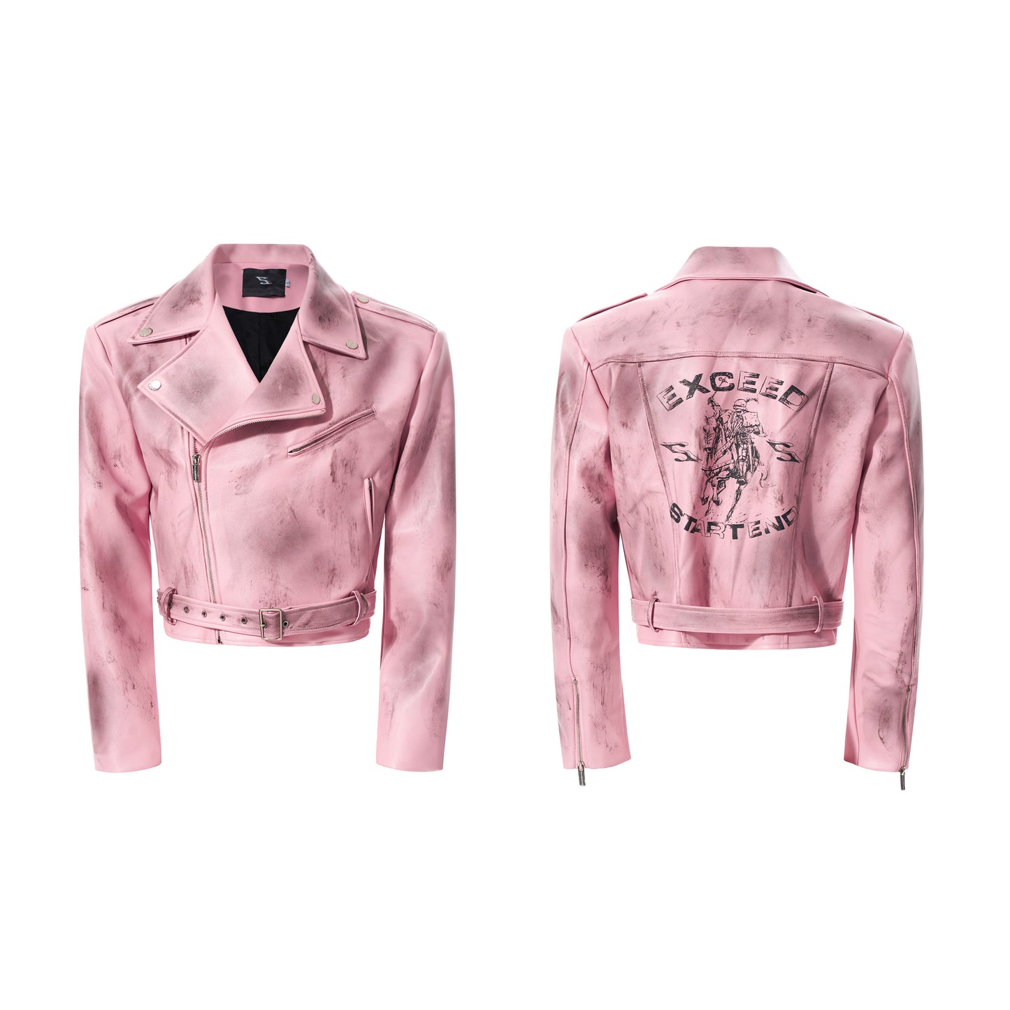 War Horse Print Damage Leather Jacket WN23278