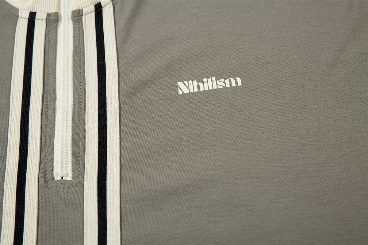 Half Zipper High-Neck Stripe Letter Print Long Sleeve T-Shirt WN26871
