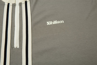 Half Zipper High-Neck Stripe Letter Print Long Sleeve T-Shirt WN26871