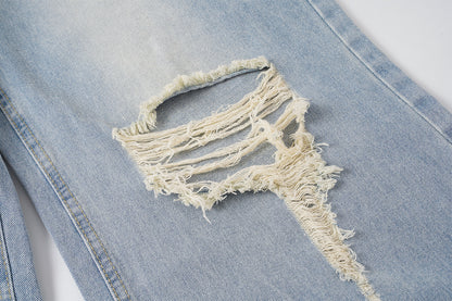 Washed Whisker Damage Wide Leg Denim Jeans WN25532