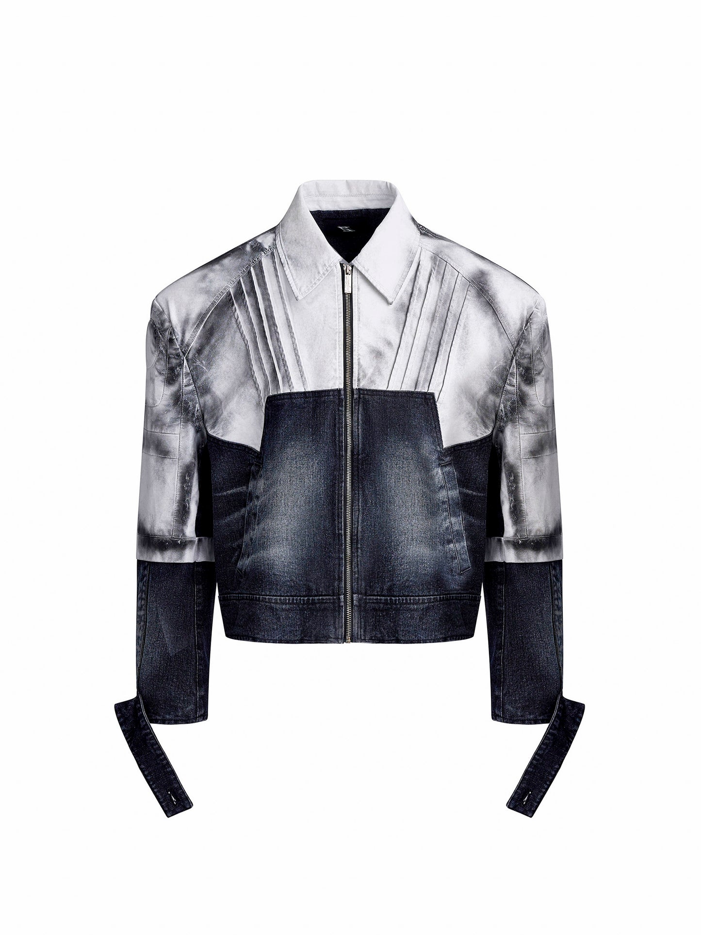 PU Leather Mix Paint Short Denim Jacket & PU Leather Mix Denim Jeans Setup WN20378