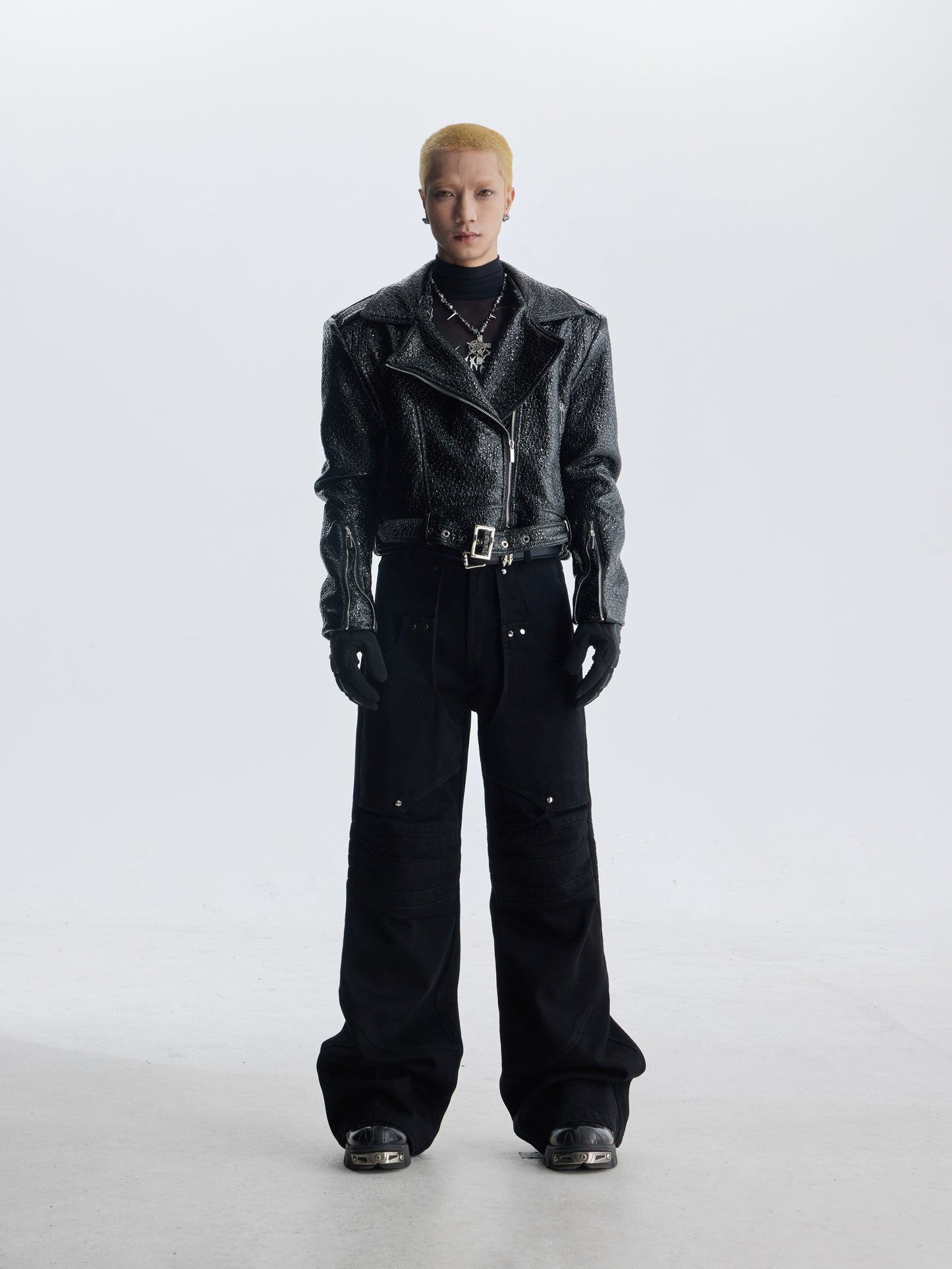 Snake Texture Short PU Leather Jacket WN20814