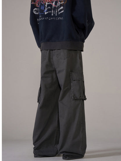 Washed Wide-Leg Straight Cargo Pants WN10655