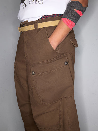 Pleats Wide Leg 3D Pocket Cargo Half Pants WN17914