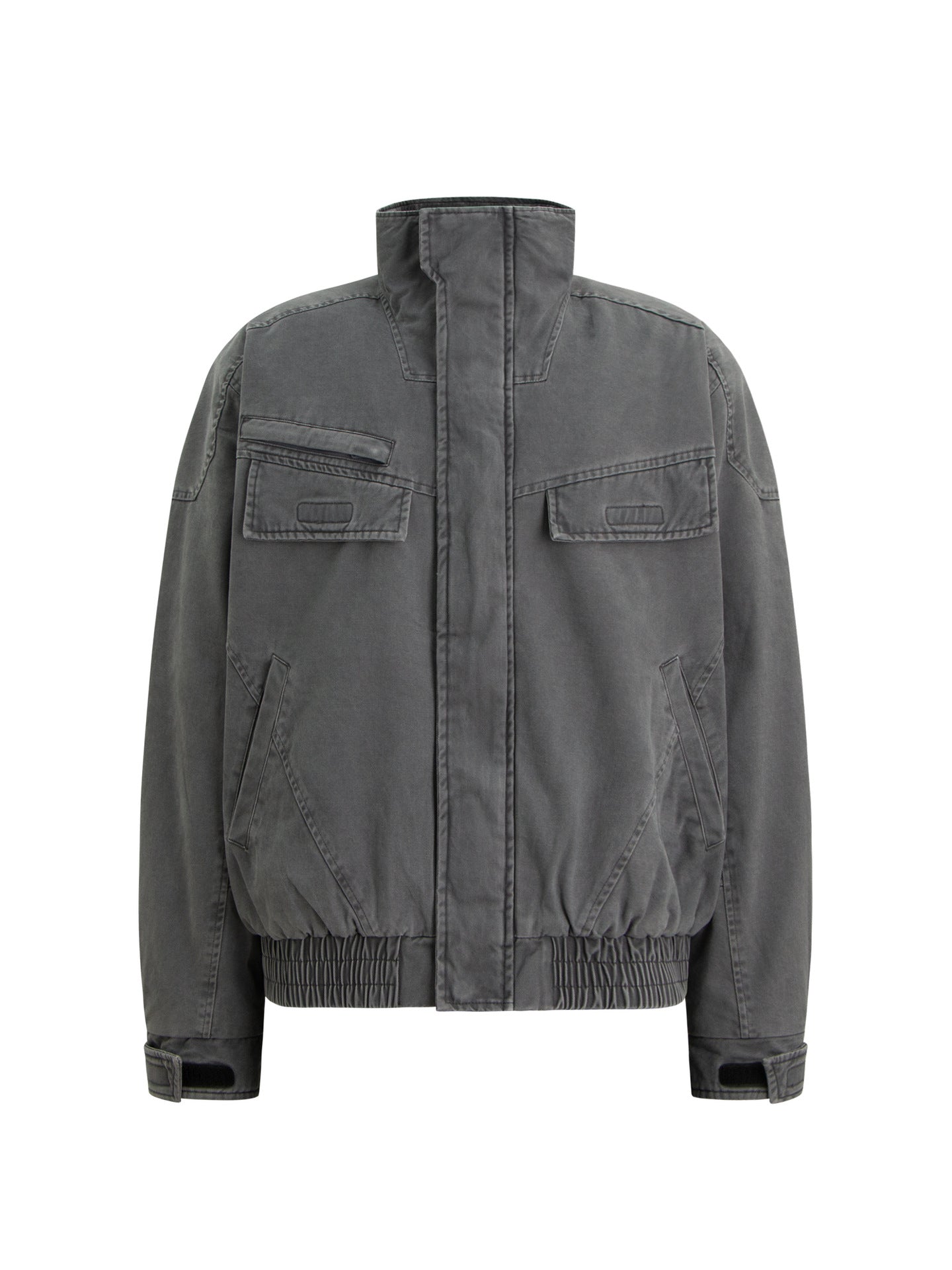 Heavyweight Washed Zip-Up Stand Neck Workwear Jacket WN26332