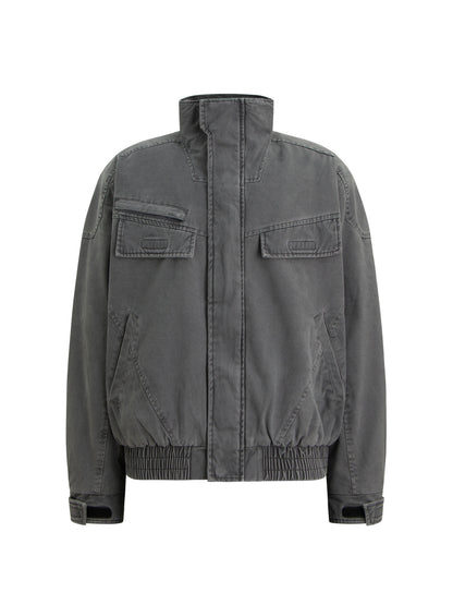 Heavyweight Washed Zip-Up Stand Neck Workwear Jacket WN26332