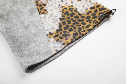 Leopard Print Curved Studs Wide Leg Sweatpants WN25700