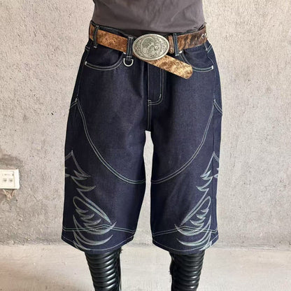 Embroidered Half Denim Jeans WN19678