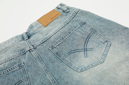 Cropped Damage Washed Half Denim Jeans WN26786