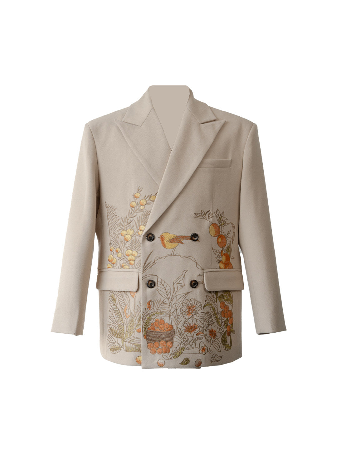 Embroidery Double-Breasted Tailored Jacket & Wide Leg Trousers Setup WN23647