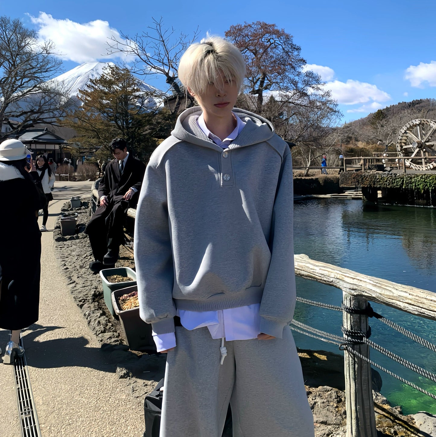 Plain Patchwork Oversize Hoodie & Tie WN19744