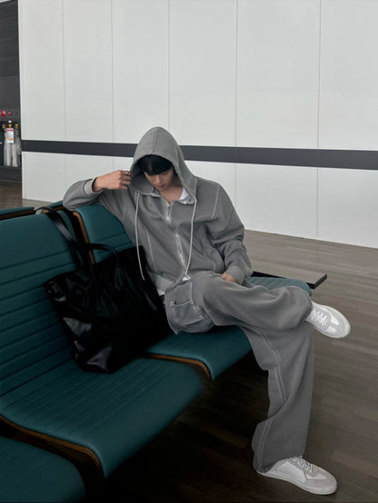Double Zipper Hoodie & Wide Leg Cargo Sweatpants Setup WN20243