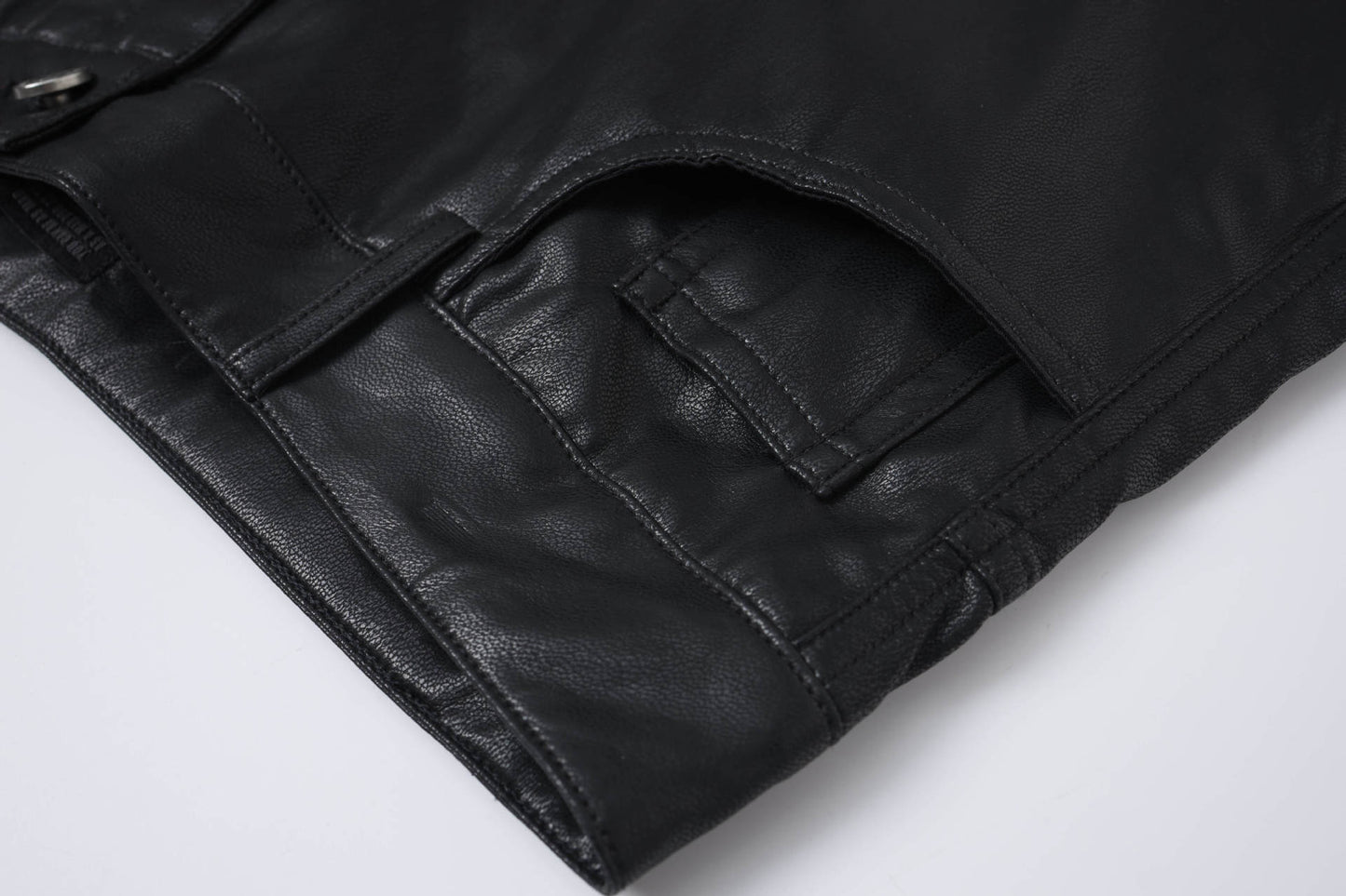 PU Leather Pocket Cropped Wide Leg Cargo Hahf Pants WN25652