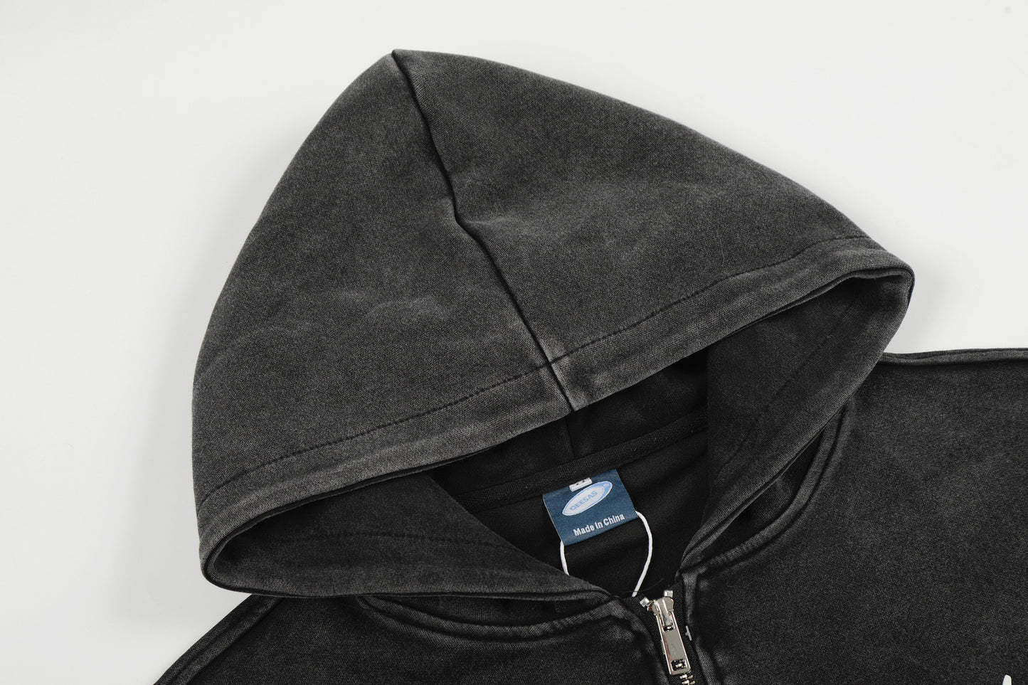 Washed Patch Logo Print Zipper Hoodie WN25763