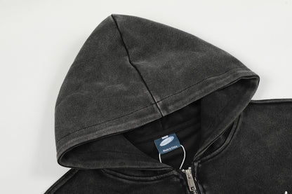 Washed Patch Logo Print Zipper Hoodie WN25763
