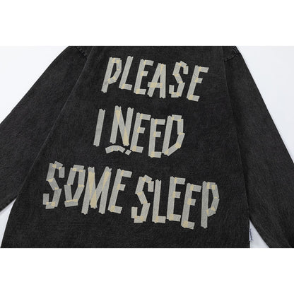 Washed Letter Print Oversize Long Sleeve T-Shirt WN25908