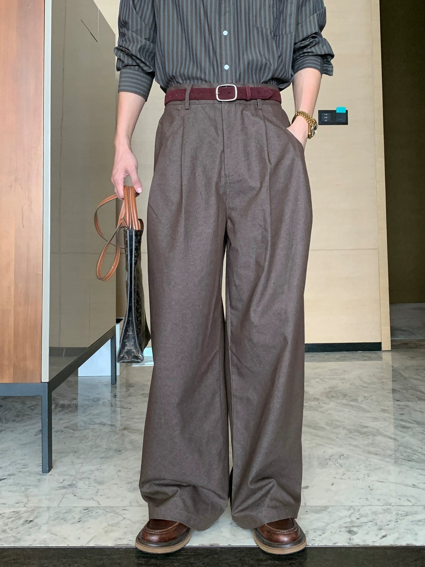 Textured Draping Wide Leg Trousers WN20481