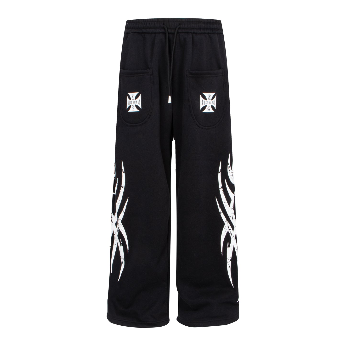 Totem Print Elastic Waist Fleece Lining Straight Sporty Pants WN22885