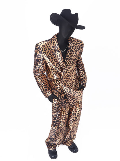 Satin Smooth Leopard Print Tailored Jacket & Trousers Setup WN23758