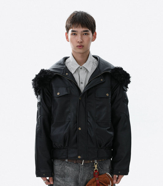 Fake Fur-Shoulder PU Leather Jacket WN22118