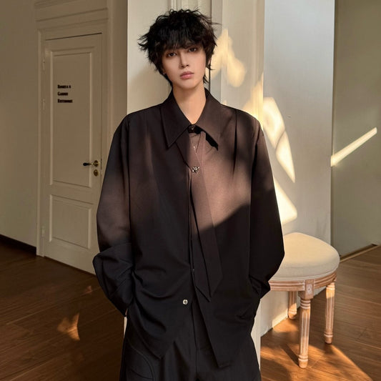Design Cross Tie Oversize Long Sleeve Shirt WN23174