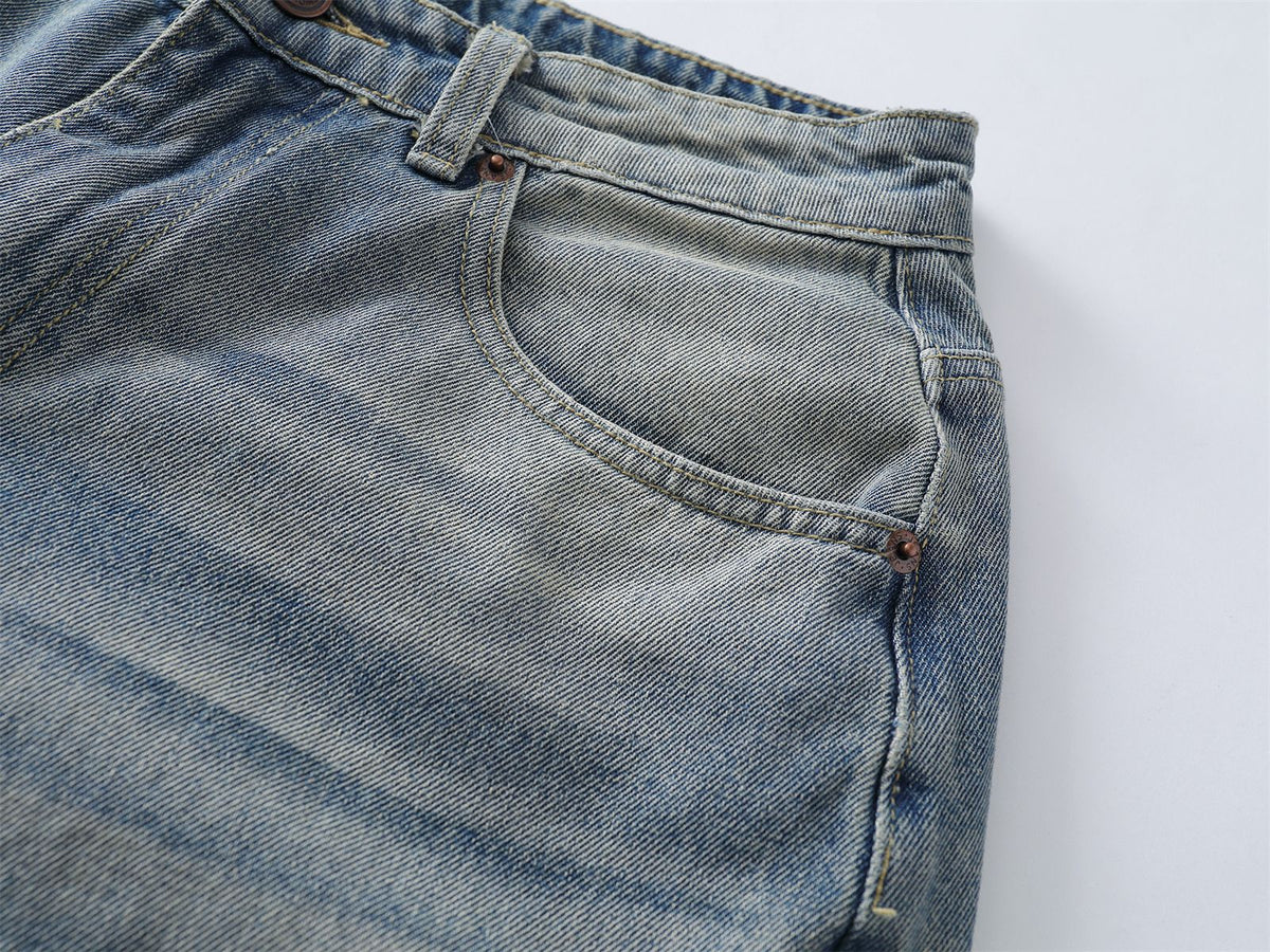 Washed Patchwork Raw Edge Cropped Denim Pants WN26827