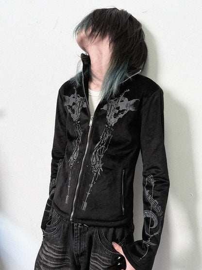 Art Print Velvet Zipper Jacket WN20910