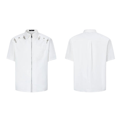 Metal Deconstruction Shoulder-Pad Zipper Short Sleeve Shirt WN20334