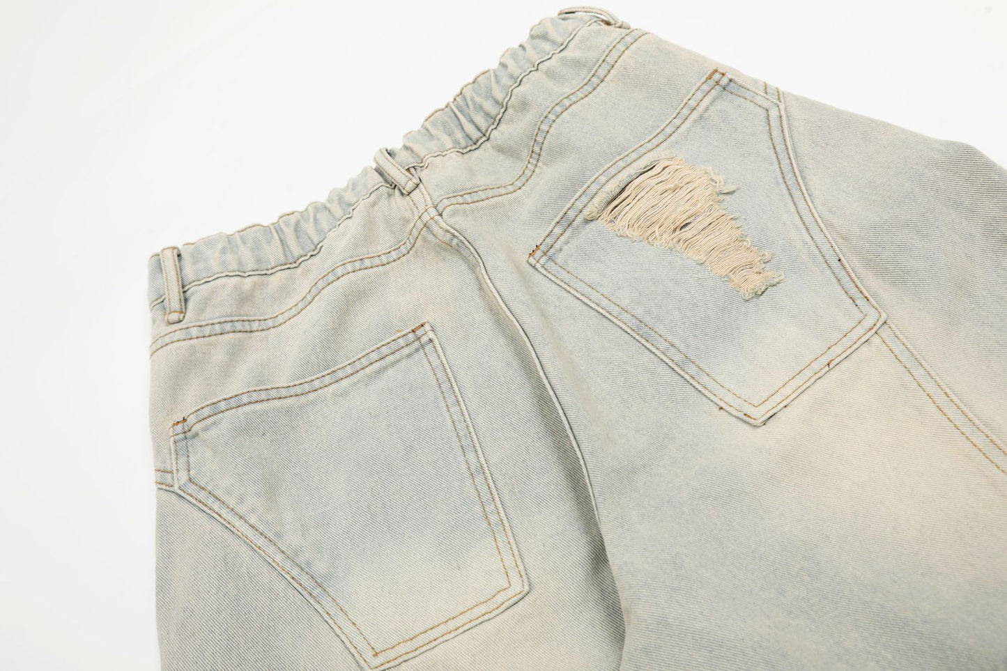 Washed Damage Curved Wide Leg Denim Jeans WN25912
