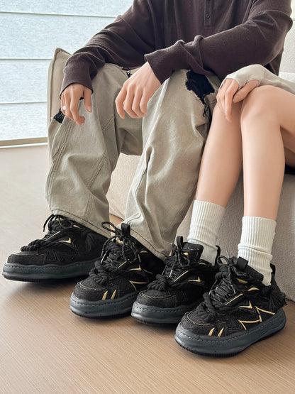 Rope Lace Panel Chunky Sole Sneakers WN24512