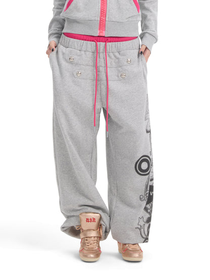 Double Waist Graphic Print Drawstring Wide Leg Sweatpants WN27194