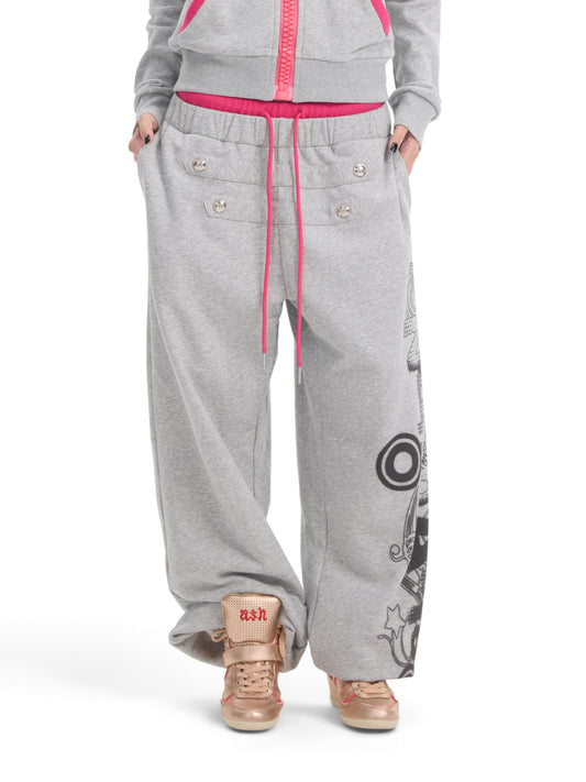 Double Waist Graphic Print Drawstring Wide Leg Sweatpants WN27194