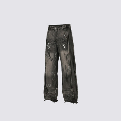 Patchwork Graffiti Wide Leg Denim Jeans WN27832