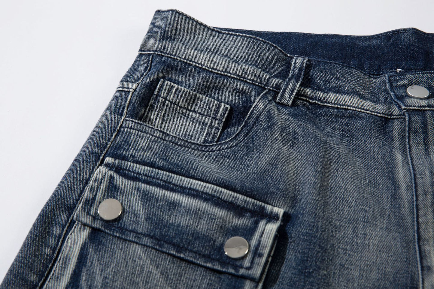 Cargo Pocket Embroidery Wide Leg Denim Jeans WN25718